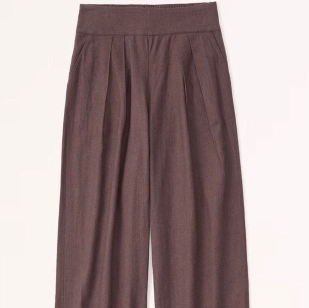 NWT Abercrombie&Fitch 53% Linen Pleated Wide Leg Pants Chocolote  Brown Sz M - Picture 2 of 16